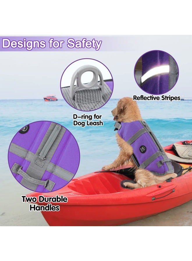 Dog Life Jacket, Lightweight Dog Life Vests with Rescue Handle for Small Medium and Large Dogs, Pet Safety Swimsuit Preserver for Swimming Pool Beach Boating, 2XL, Purple