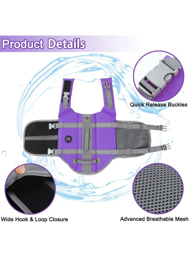 Dog Life Jacket, Lightweight Dog Life Vests with Rescue Handle for Small Medium and Large Dogs, Pet Safety Swimsuit Preserver for Swimming Pool Beach Boating, 2XL, Purple