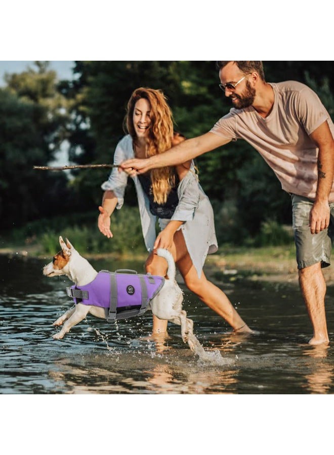 Dog Life Jacket, Lightweight Dog Life Vests with Rescue Handle for Small Medium and Large Dogs, Pet Safety Swimsuit Preserver for Swimming Pool Beach Boating, 2XL, Purple