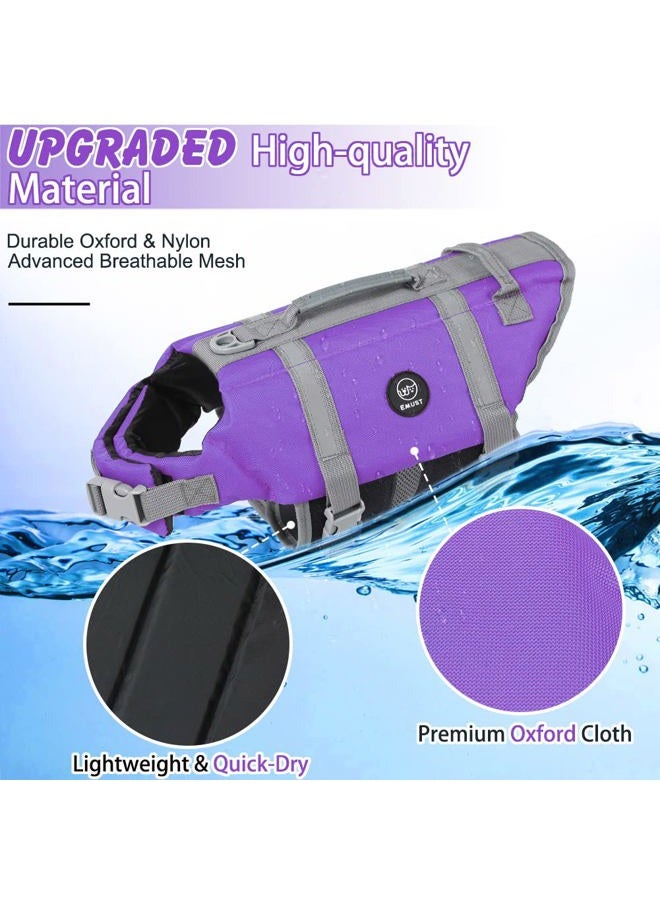 Dog Life Jacket, Lightweight Dog Life Vests with Rescue Handle for Small Medium and Large Dogs, Pet Safety Swimsuit Preserver for Swimming Pool Beach Boating, 2XL, Purple