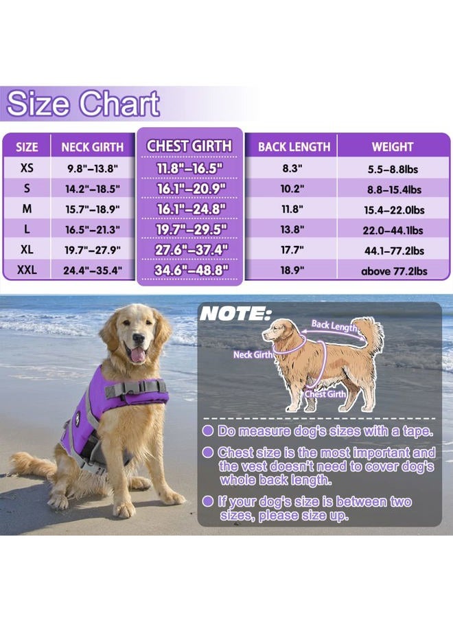 Dog Life Jacket, Lightweight Dog Life Vests with Rescue Handle for Small Medium and Large Dogs, Pet Safety Swimsuit Preserver for Swimming Pool Beach Boating, 2XL, Purple