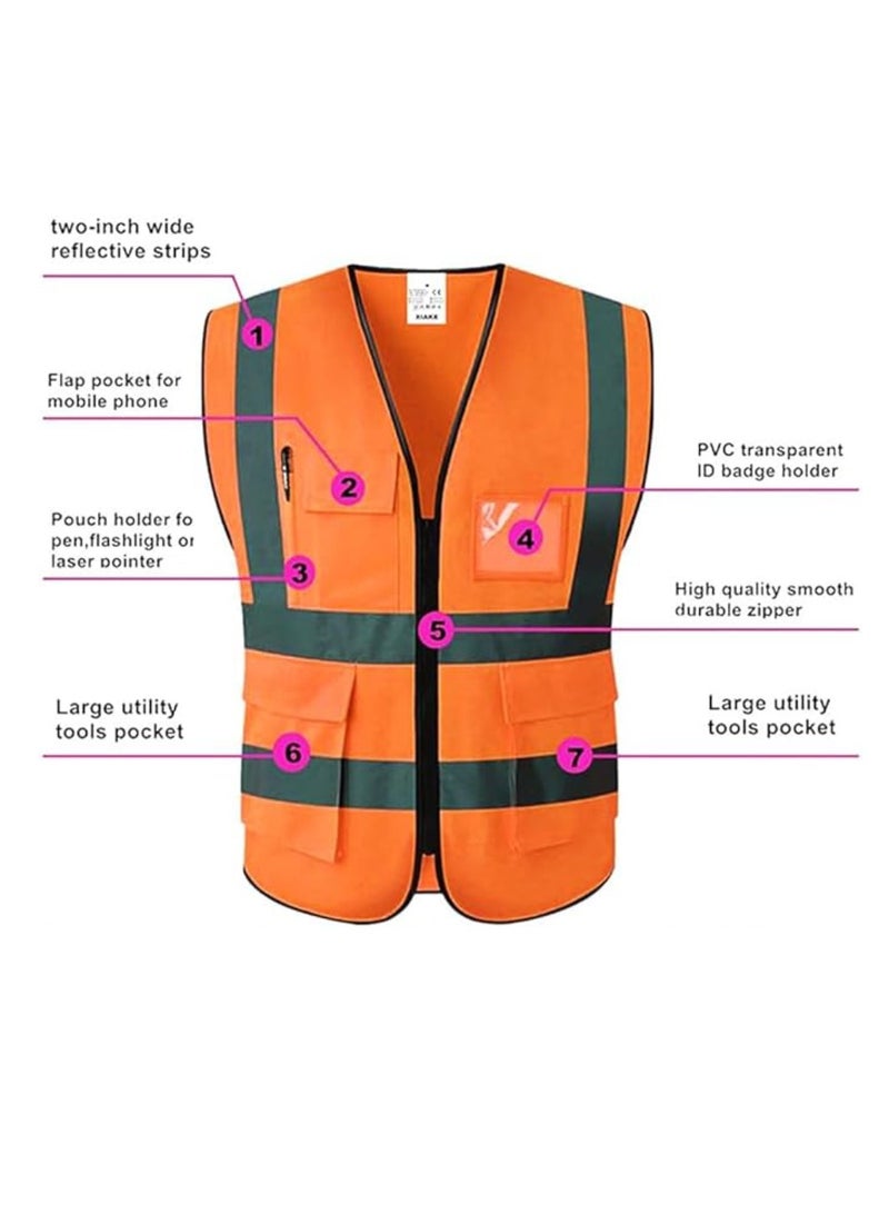 Yuwell Reflective Safety Vests High Visibility Breathable Day Night Warning Jacket with Zipper And 5 Pockets For Construction Traffic Cycling Safety Purpose Large 4 Pcs - Image 4