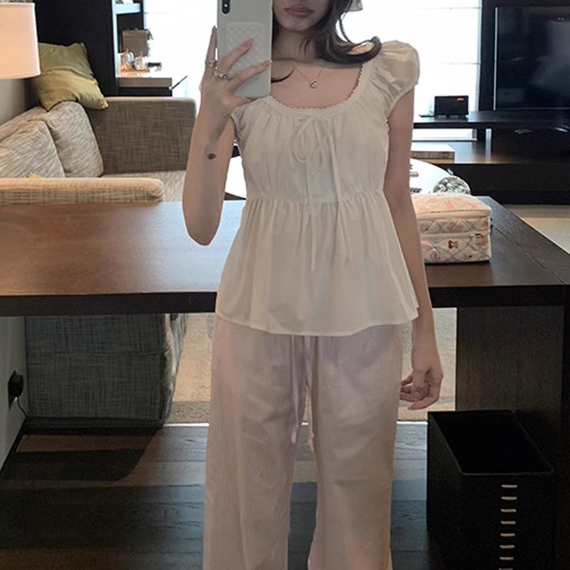 French New Product Cecilia Romantic Lace Blouse Summer Small Lantern Sleeve Large U-Neck Baby Doll Shirt - Image 5