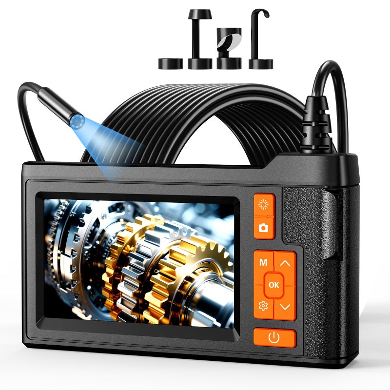 GinoCaco Borescope Inspection Camera with Light â€“ 4.3" Display, 16FT Semi-Rigid Cable, IP67 Waterproof Endoscope for Pipe, Engine & HVAC - Image 1