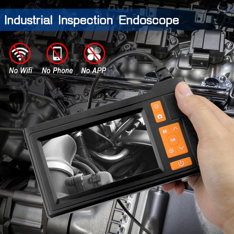 GinoCaco Borescope Inspection Camera with Light â€“ 4.3" Display, 16FT Semi-Rigid Cable, IP67 Waterproof Endoscope for Pipe, Engine & HVAC - Image 2