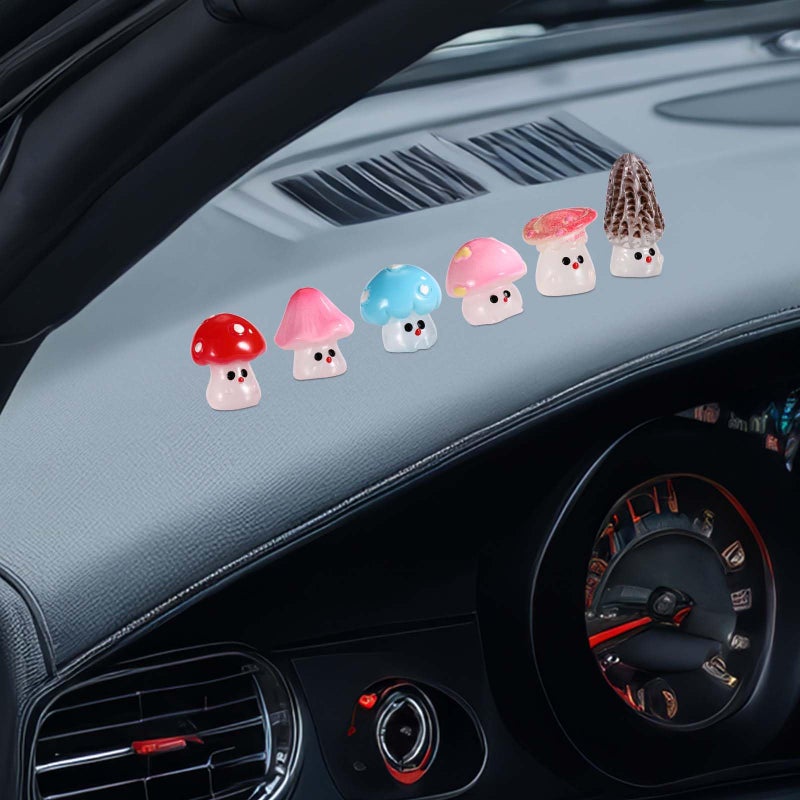 lasuroa 6pcs Glow in The Dark Mini Mushroom Car Decor, Cute Luminous Tiny Resin Mushroom Rear View Mirror Decoration Dashboard Small Figurines Miniature Touchscreen Top Ornaments Fun Car Interior Accessories - Image 5
