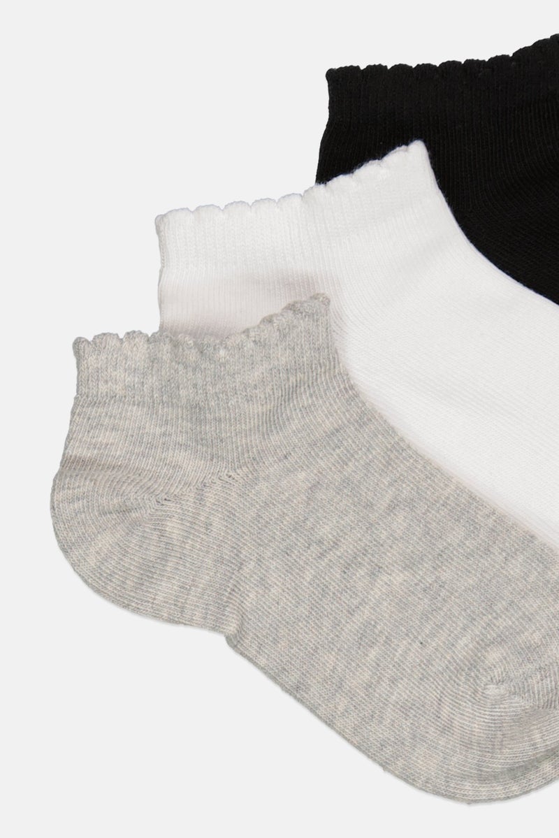 Joe Boxer Toddlers Girl 3 Pairs Solid Ankle Socks, Multicolor  - Image 2