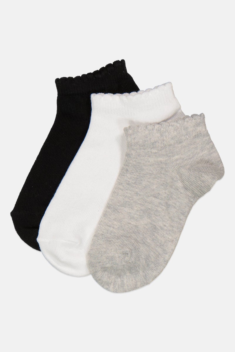 Joe Boxer Toddlers Girl 3 Pairs Solid Ankle Socks, Multicolor  - Image 1