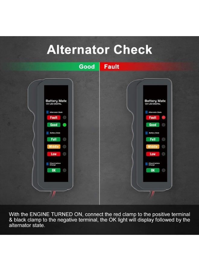 Valiant Glow 12V Car Battery Tester, Automotive Digital Battery Alternator Tester with LED Indication, Detector Checker to Test Battery Condition & Alternator Charging, Car Accessories - Image 4