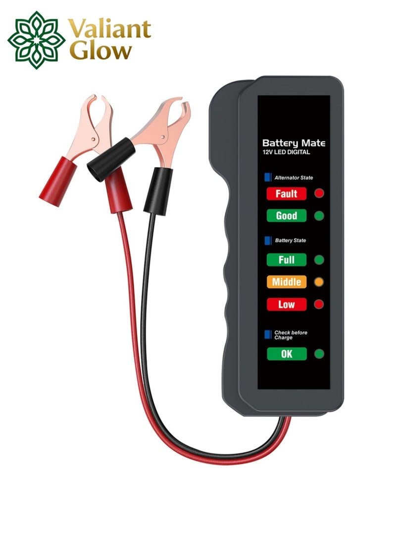 Valiant Glow 12V Car Battery Tester, Automotive Digital Battery Alternator Tester with LED Indication, Detector Checker to Test Battery Condition & Alternator Charging, Car Accessories - Image 1