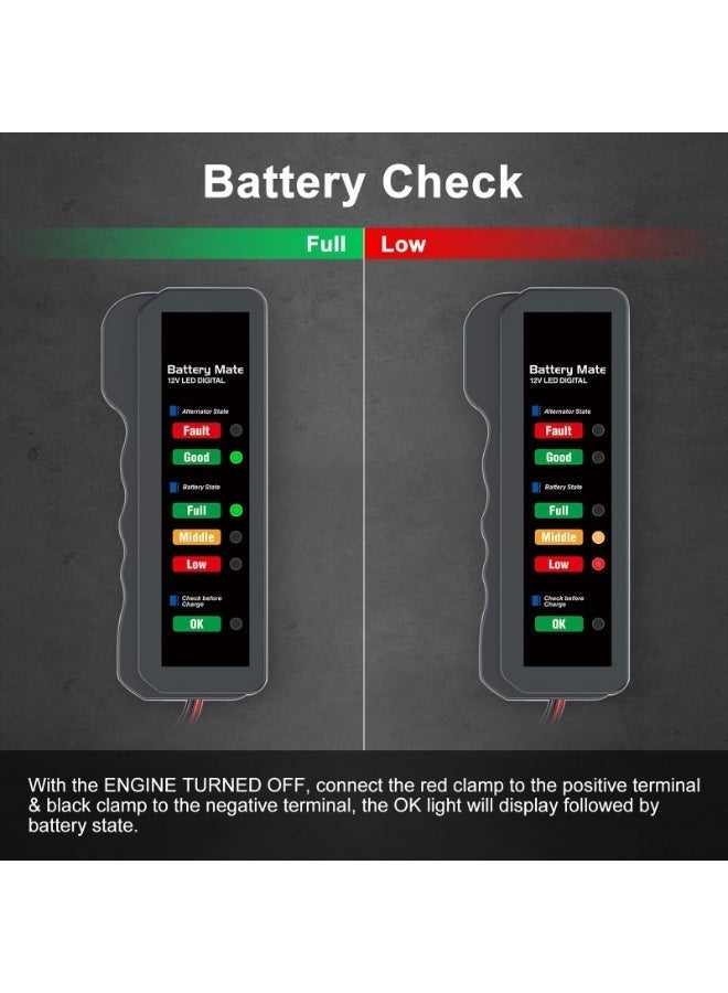 Valiant Glow 12V Car Battery Tester, Automotive Digital Battery Alternator Tester with LED Indication, Detector Checker to Test Battery Condition & Alternator Charging, Car Accessories - Image 5