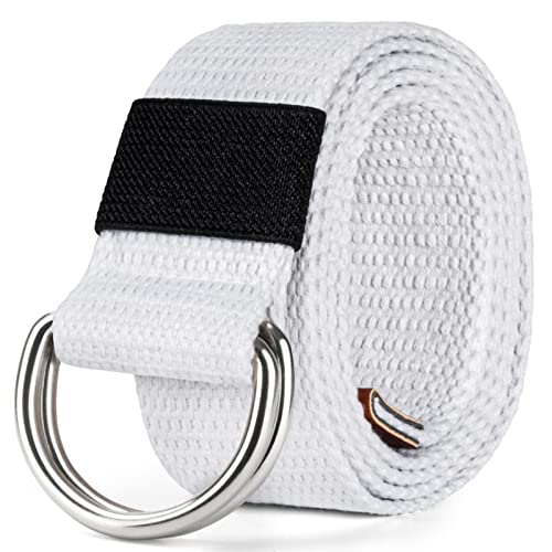 maikun Canvas Web Belt Silver Double D-ring Buckle 1 1/2 Inch Wide, Cloth White Mens Belt, Length 120cm - Image 1