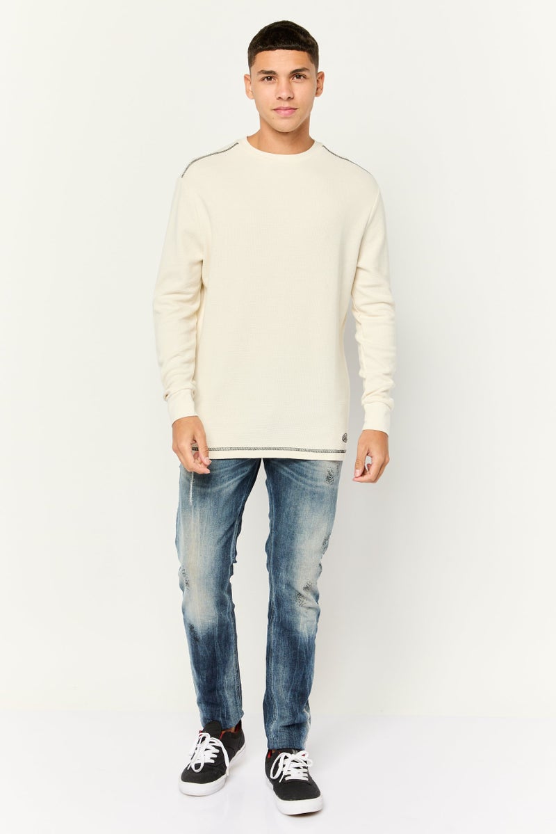 KANGOL Men Crew Neck Embroidered Logo Long Sleeves Sweatshirt, Ivory - Image 4