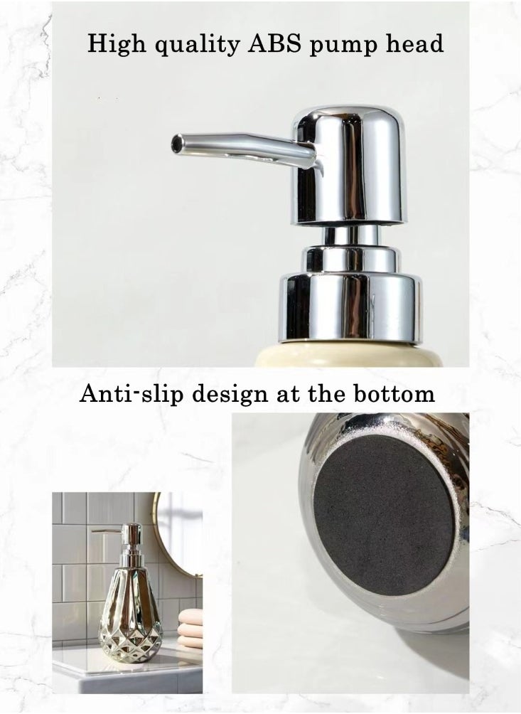 Kutis 2-Piece Ceramic Liquid Soap Dispenser Shampoo And Body Wash Dispenser Gold/Silver 18x9 Centimeter  - Image 5