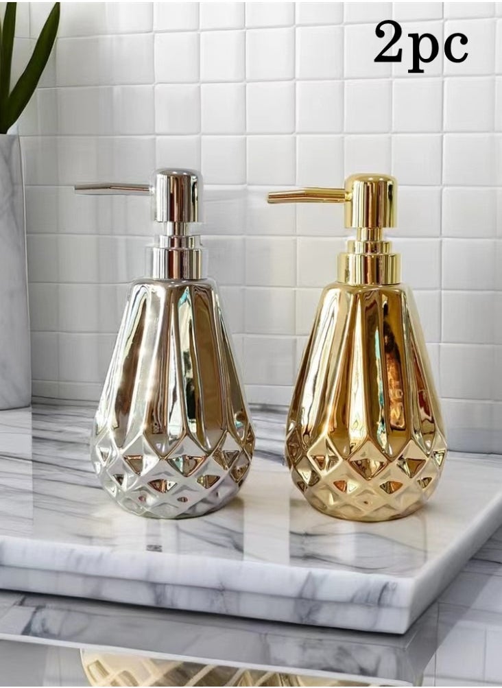 Kutis 2-Piece Ceramic Liquid Soap Dispenser Shampoo And Body Wash Dispenser Gold/Silver 18x9 Centimeter  - Image 1