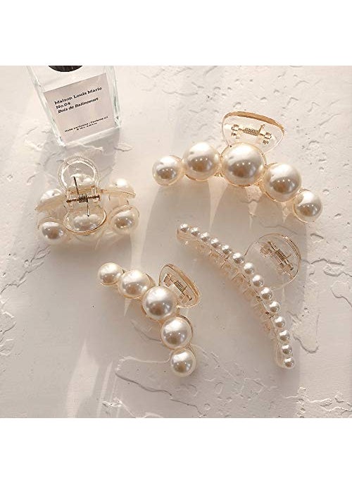 Agirlvct - Agirlvct Pearl Hair Clips for Women Girl4PCS Large Small Hair Claw Clip Strong HoldBig Banana Jaw Clip Barrettes NonslipHair Accessories Set Birthday Wedding Gift for Thick Thin Curly Hair4 Size - Image 1