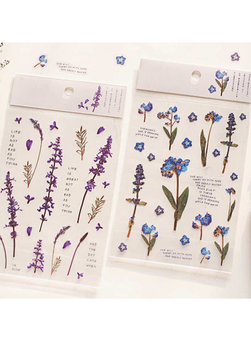 6 أوراق/مجموعة ملصقات زهور لمجلة ملصقات النباتات للمذكرات ملصقات زهور شفافة مقاومة للماء - Image 1