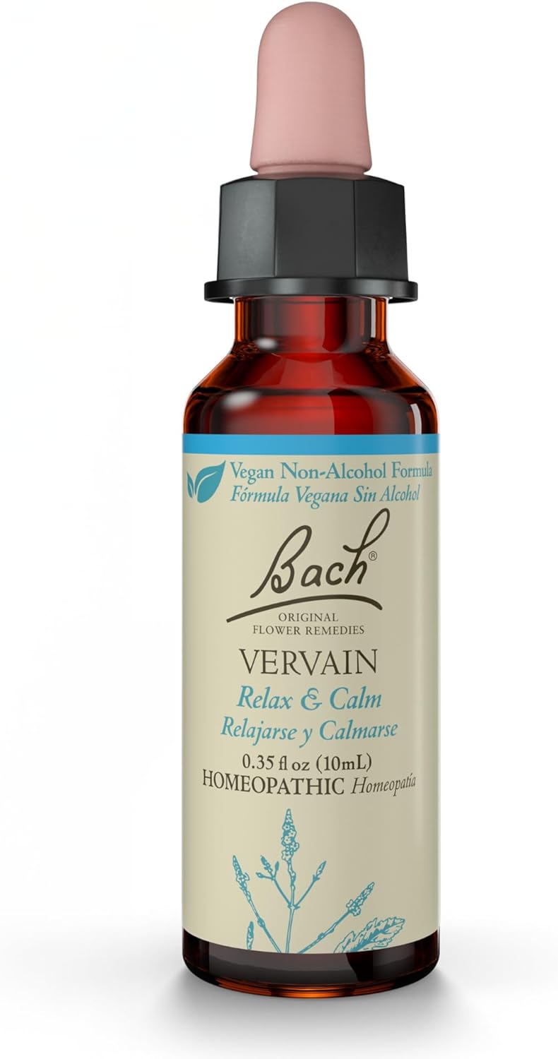 Bach Bach Original Flower Remedies, Vervain (Non-Alcohol Formula) - Relax & Calm - Natural Homeopathic Flower Essence for Emotional Balance - Vegan, Gluten Free, Sugar Free - 10mL Dropper 