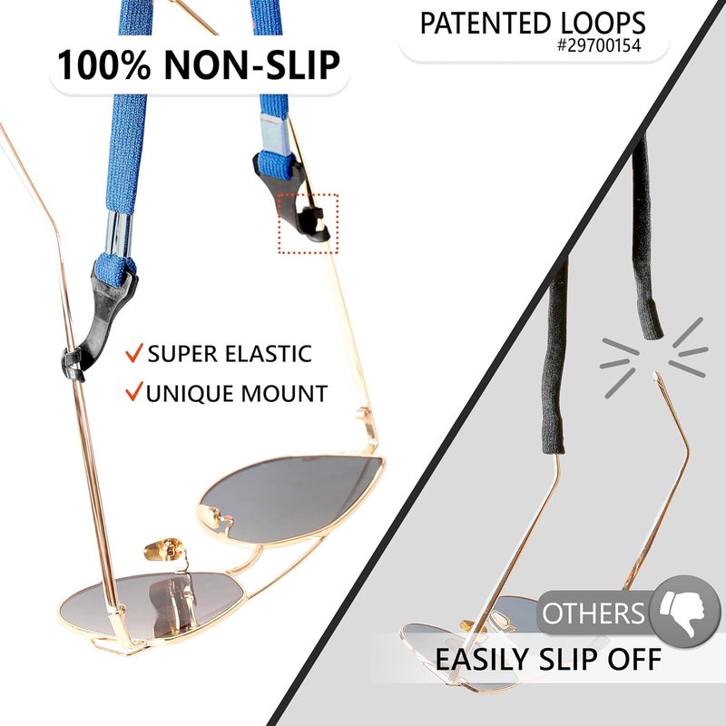SIGONNA Eye Glasses String Holder Strap - Eyeglass Straps Cords for Men Women - Eyeglass Holders Around Neck - Sunglasses String Chain Lanyard Retainer - 2 Pcs (Black Blue) - Image 3