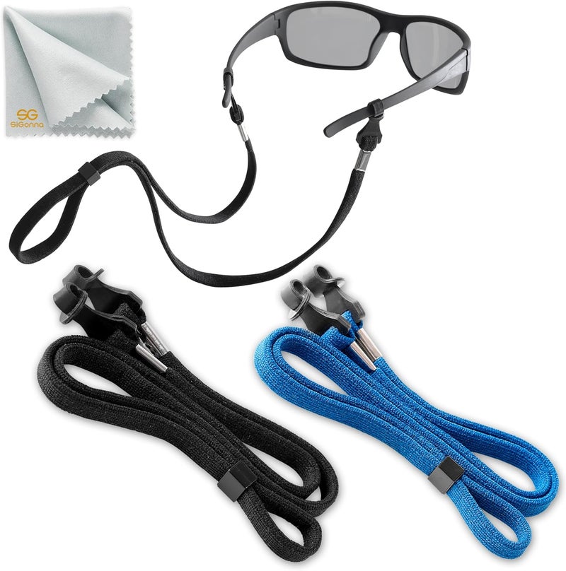 SIGONNA Eye Glasses String Holder Strap - Eyeglass Straps Cords for Men Women - Eyeglass Holders Around Neck - Sunglasses String Chain Lanyard Retainer - 2 Pcs (Black Blue) - Image 1