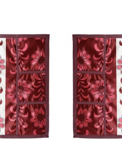 Kuber Industries Kuber Industries Floral Print Fridge Cover With Side Pockets|Fridge Top Cover|Refrigerator Cover|Washable Cotton Material|6 Utility Pockets (Cream & Red)  - Image 4