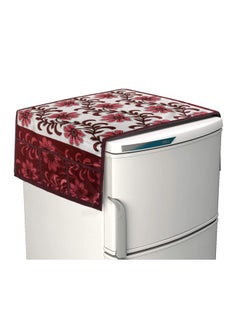 Kuber Industries Kuber Industries Floral Print Fridge Cover With Side Pockets|Fridge Top Cover|Refrigerator Cover|Washable Cotton Material|6 Utility Pockets (Cream & Red)  - Image 1