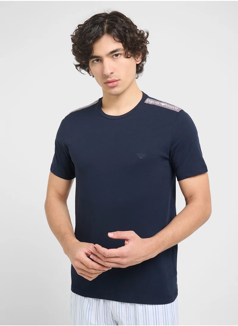 امبوريو ارماني Beachwear Logo Crew Neck T-Shirt