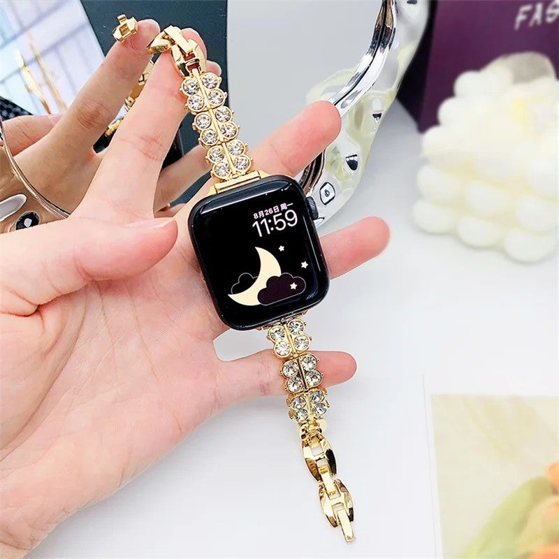 Bluejw Luxury Water Drop Diamond-Set Alloy Replacement Strap for Apple Watch Series 9 / Ultra 2 / SE / Series 8 / 7 / 6 / 5 / 4 / 3 – Metal Chain Band Compatible with iWatch 10, S8, S7 for Women - Image 1