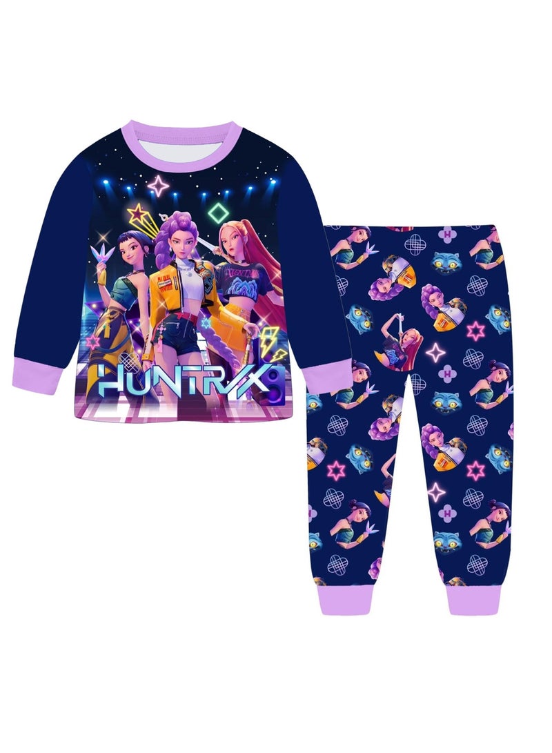 general K-POP: Demon-Hunting Girl Group Printed Pajama Set Long-Sleeve Sleepwear Homewea - Image 1