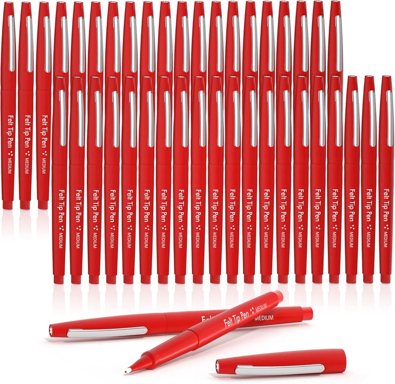 Lelix Felt Tip Pens, 40 Red Pack, 0.7mm Medium Point, Felt Tip Markers Pens for Journaling, Writing, Note Taking, Planner, Perfect for School Office and Art Supplies - Image 1