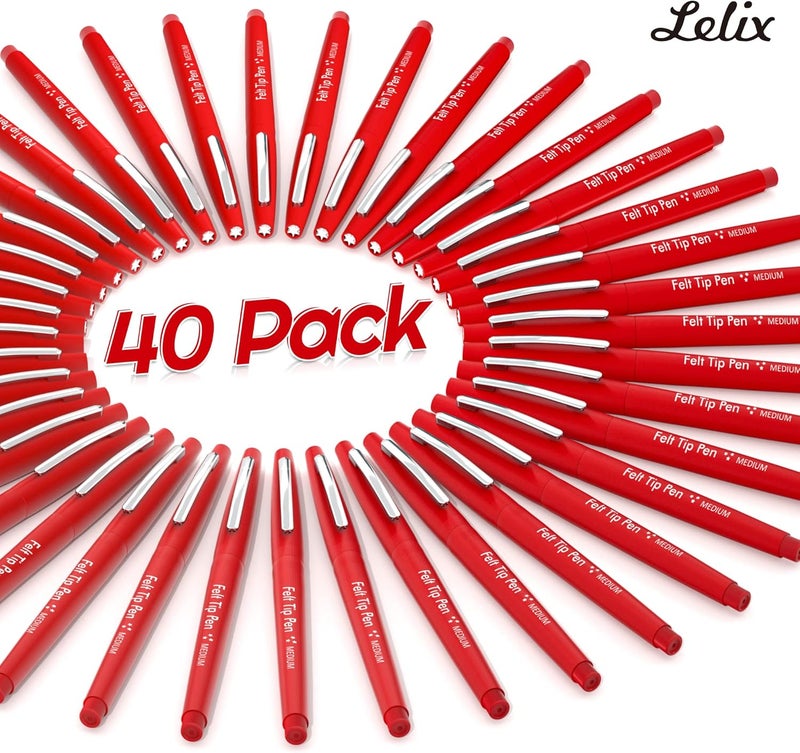 Lelix Felt Tip Pens, 40 Red Pack, 0.7mm Medium Point, Felt Tip Markers Pens for Journaling, Writing, Note Taking, Planner, Perfect for School Office and Art Supplies - Image 2