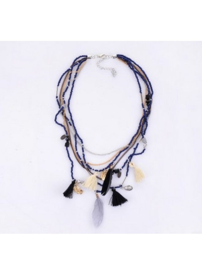 NIBEMINENT Exaggerated Ethnic Luxury Beaded Feather Necklace