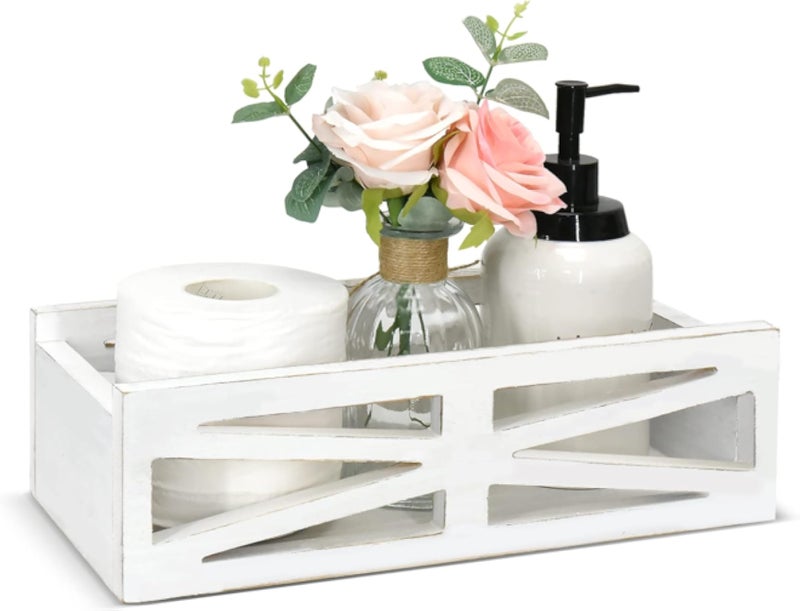 Rustic Wooden Toilet Tank Box, Farmhouse Bathroom Decor Box Toilet Paper Holder Wood Tank Box Paper Storage Basket, Wooden Home Decor Storage Box for Bathroom Countertop, Bedroom Dresser, Kitchen