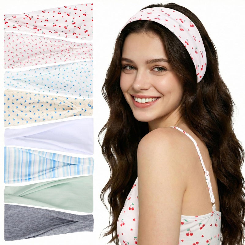 obeoby 8 Pack Cherry Headbands for Spring Summer Outfits, Non Slip Fashion Floral Headbands for Women Girls - Image 1