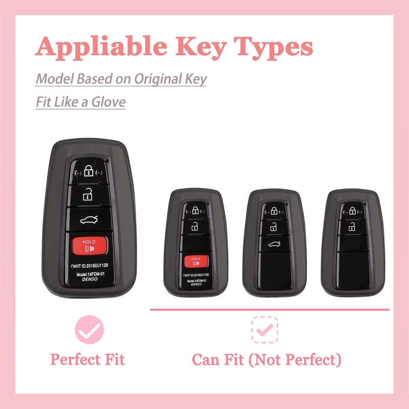 TECARATE for Toyota Key Fob Cover - Soft TPU Case Compatible with 2018-2024 RAV4 Camry Avalon Corolla Highlander C-HR Prius Corolla GT86 with Bling Keychain (Pink) - Image 2