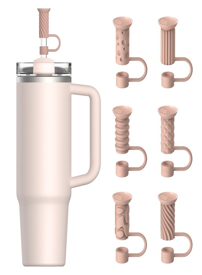 YOTIME Silicone Straw Covers Cap, 6 Pcs Reusable 0.39in/10mm Suction Cup Straw Toppers for Stanley Cup 40 30 oz, Pink - Image 1