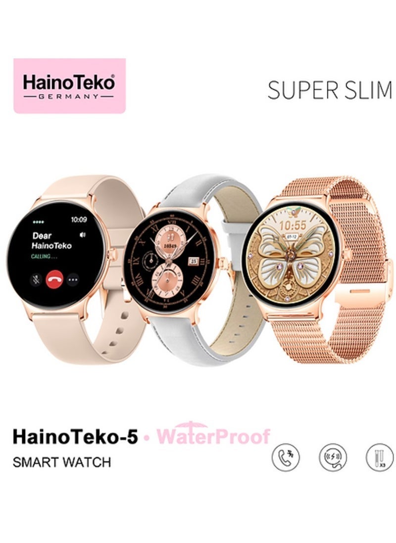 Haino Teko Super Slim Smart Watch Round Shape AMOLED Display – Waterproof Fitness Tracker, AI Voice Assistance, Heart Rate Monitor, Sleep & Step Tracker, 3 Stylish Strap Options for Ladies, Lightweight Design, Compatible with Android & iOS, Black Color - Image 1