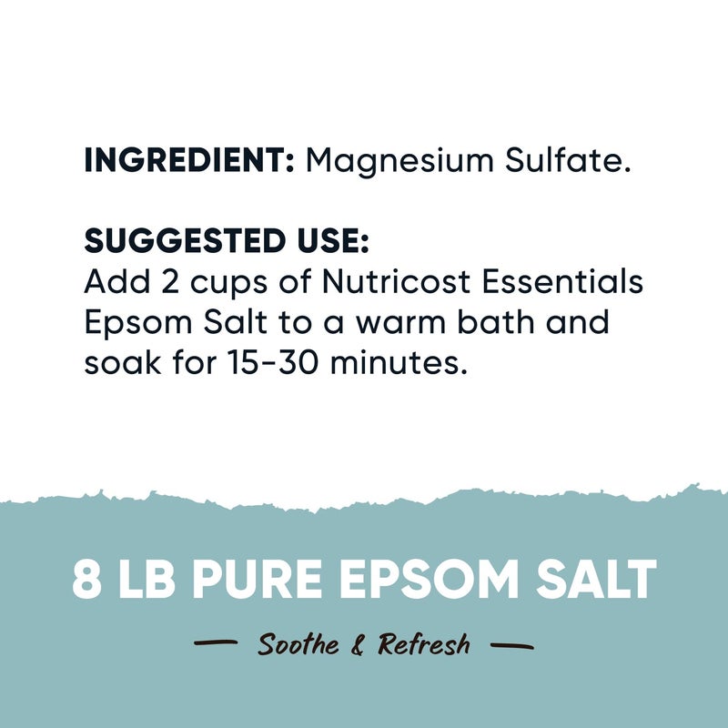 Nutricost Essentials Pure Epsom Salt 8 LBS (100% Pure Magnesium Sulfate) - Relaxing Soaking Solution - Image 2