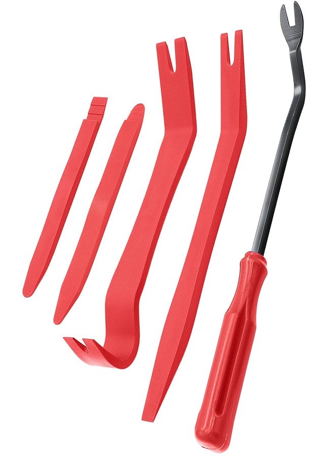 EldHus 5 Pcs Car Trim Removal Tool Kit Upholstery Tools, Auto Clip Removal Pry Tool for Door Dash Dashboard Panel Fastener Remover, Push Pin Puller Body Repair Tools, Red - Image 1