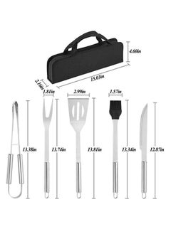 RAQTA Grill Tools Set – 5PCS Stainless Steel BBQ Kit with Spatula, Fork, Knife, Brush & Tongs, Carry Bag Included for Outdoor Camping, Kitchen & Barbecue  - Image 2
