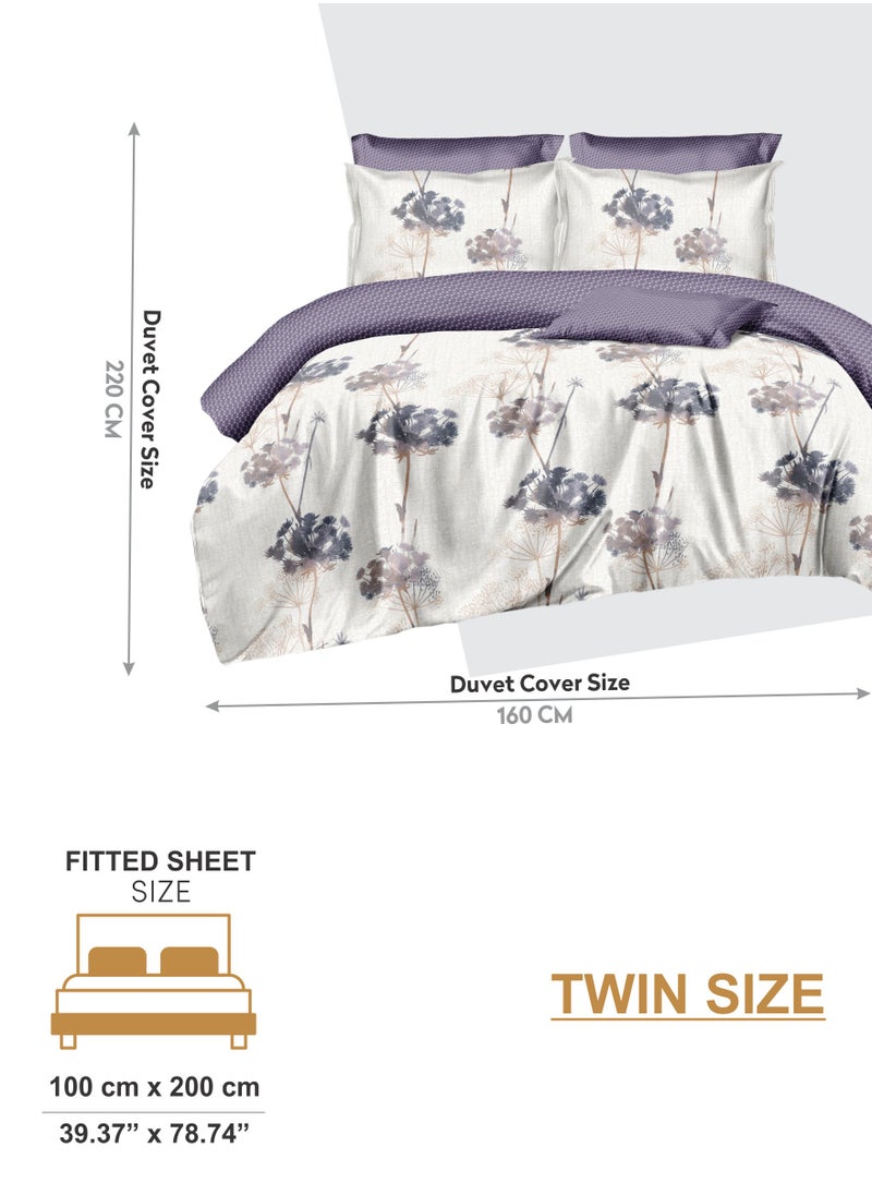 Donetella Duvet Cover Set 4-Pcs Single Size Printed Bed Set With 1 Duvet Cover(160 x 220 CM) 1 Fitted Sheet 1 Pillow Sham And 1 Pillow Case (Without Filler),Platinum  - Image 3