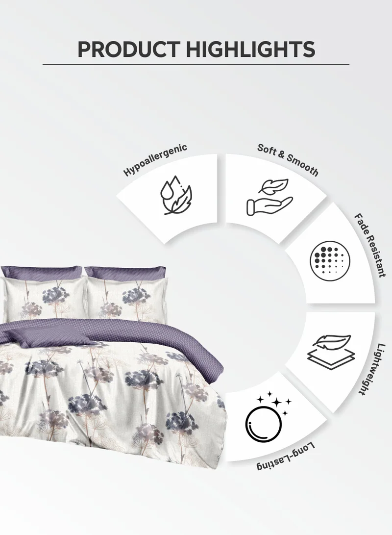 Donetella Duvet Cover Set 4-Pcs Single Size Printed Bed Set With 1 Duvet Cover(160 x 220 CM) 1 Fitted Sheet 1 Pillow Sham And 1 Pillow Case (Without Filler),Platinum