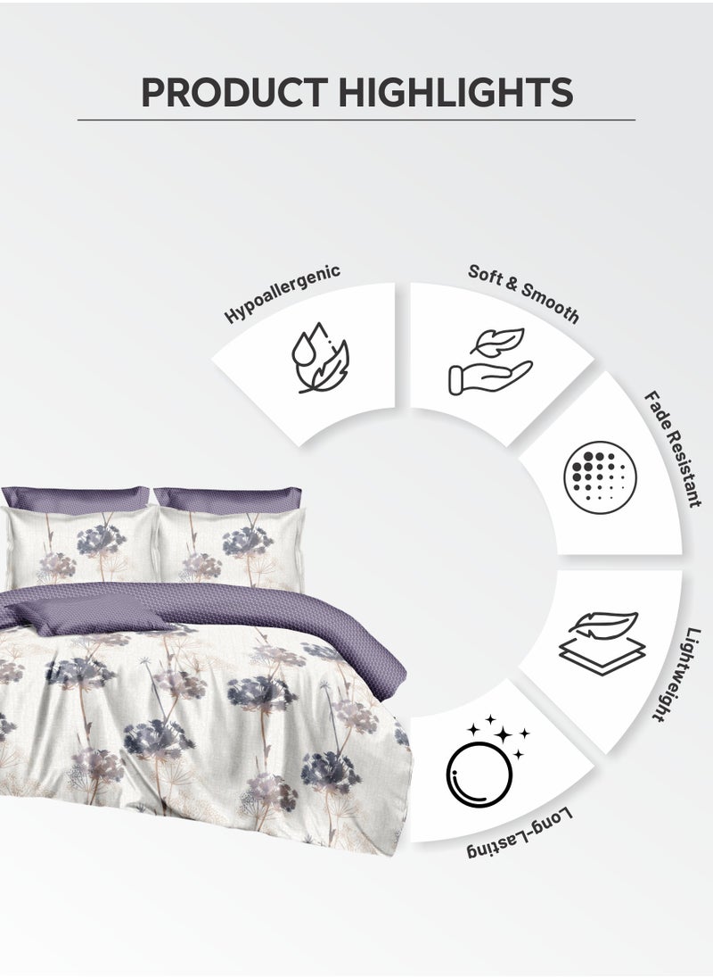 Donetella Duvet Cover Set 4-Pcs Single Size Printed Bed Set With 1 Duvet Cover(160 x 220 CM) 1 Fitted Sheet 1 Pillow Sham And 1 Pillow Case (Without Filler),Platinum  - Image 5