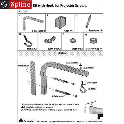 Spline Universal Adjustable Projector Screen L Shapes Wall Hanger - 10 Inch Comes with Hook and Screws for 4K 8K 3D Ultra 4K Projector Screen - Image 4
