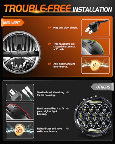 MGLLIGHT DOT Approved 7 round led headlights Hi/Low Sealed Heam Compatible with Wrangler TJ JK Do-dge F-ord Che-vy, H6024 6016 6015 6014 Replacement (2PCS) - Image 3