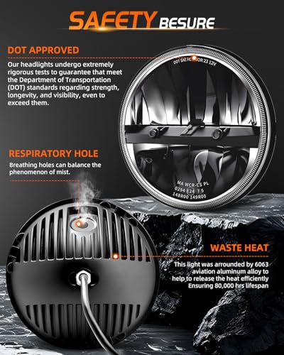 MGLLIGHT DOT Approved 7 round led headlights Hi/Low Sealed Heam Compatible with Wrangler TJ JK Do-dge F-ord Che-vy, H6024 6016 6015 6014 Replacement (2PCS) - Image 4