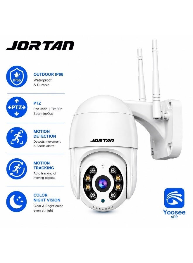 Jortan 1080p Indoor Outdoor Wi-Fi Security Camera, 2MP, Full Color IR Night Vision, 2 way Talking, Motion Detection, PTZ Camera