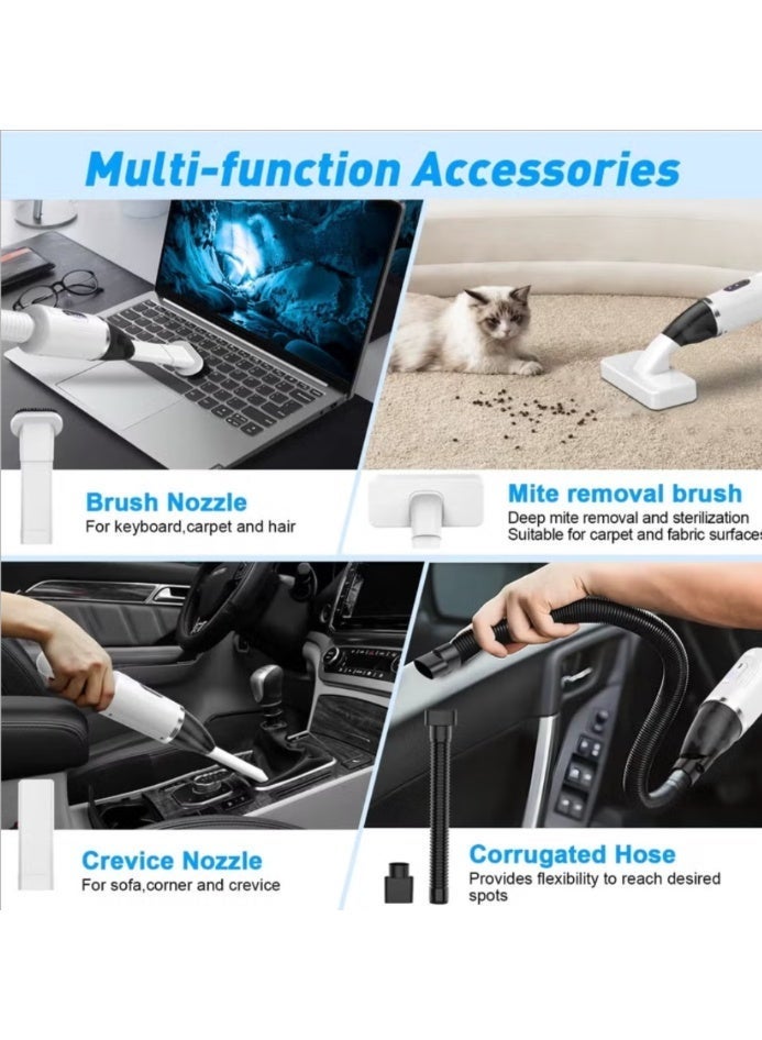 مكنسة سيارة محمولة لاسلكية بلا سلك باليد مع ضوء فوق بنفسجي – 80 واط مع مُضاد للعث الغبارية قابل لإعادة الشحن، قوة всасы قوية للاستخدام الرطب والجاف، ضوضاء منخفضة ≤32 ديسيبل، مرشح قابل للغسيل، خفيفة الوزن 450 جرام للسيارة والكنبة والسرير والمكتب وشعر الحيوانات الأليفة - Image 5