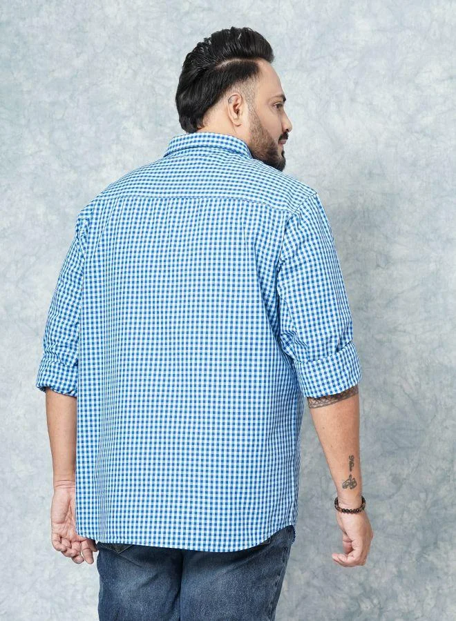 HARDSODA Men Plus Size Regular Fit Checkered Cutaway Collar Full Sleeves Casual Shirt