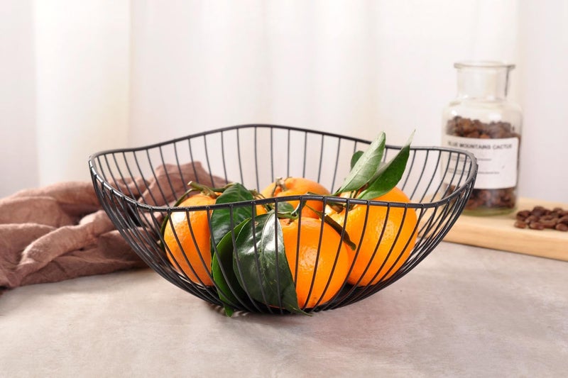 IBWell Classic Style CurvedEdge Modern Creative Stylish Single Tier DishMetal Iron Wire Fruit Vegetables Bread Decorative Stand Serving Bowls Basket Holder Dish Black - Image 4